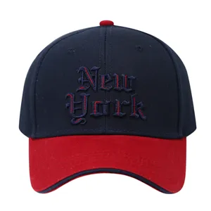 Close-up detail of the stylish two-tone baseball cap with New York Gothic embroidery.