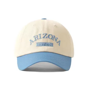 Casual cotton baseball cap with embroidered Arizona letters, stylish sun hat for couples.