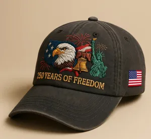Casquette de baseball vintage lavée avec broderie aigle américain liberté 250 ans.