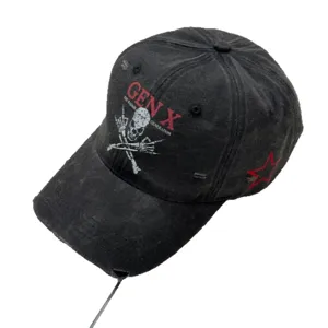 Casquette de baseball en cotonlave use avec imprime de tte de mort style streetwear vintage