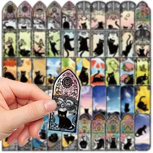 Cute black cat transparent stickers, gothic stained glass style, ideal for journaling.