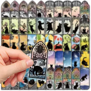 Detail shot of black cat gothic window stickers, perfect for journaling and DIY decor.