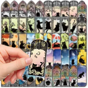 Transparent black cat stickers aesthetic window design waterproof journaling crafts decor details.