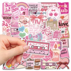 50pz adesivi estetici rosa amanti dei libri, simpatici impermeabili fai da te per laptop.