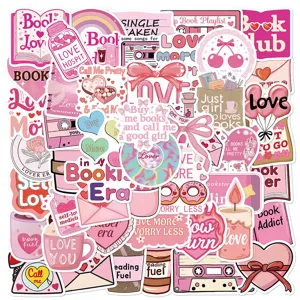 Adesivi In Vinile Impermeabili Estetici Amante Dei Libri Carini Decalcomanie Di Graffiti Letterari Rosa Per Laptop Bottiglia D'Acqua