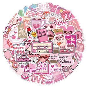 Pacchetto di 50 adesivi estetici rosa simpatico amante dei libri vinile impermeabile laptop