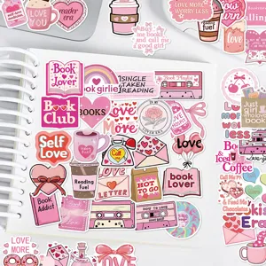 50pz adesivi estetici rosa per libri d'amore simpatici adesivi impermeabili in vinile per laptop