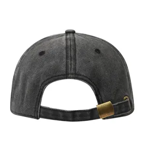 Detailed rear view of the vintage washed baseball cap showcasing the adjustable metal buckle and strap.
