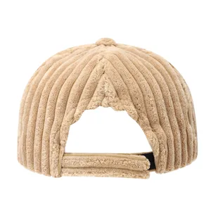 Corduroy baseball hat back detail showing adjustable strap and unique textured fabric design.