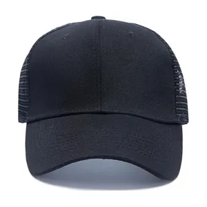 Gorra de camionero negra clásica con parte trasera de malla transpirable, gorra de béisbol lisa.