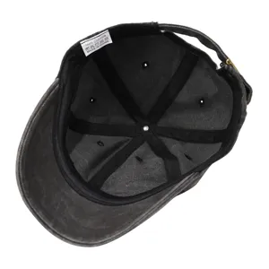 Retro washed cotton baseball cap interior detail view, comfortable breathable soft top unisex hat.