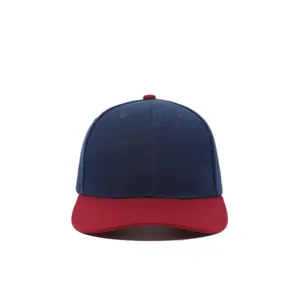 Two-tone baseball cap with six-panel design, classic dark blue and red contrast style for outdoor.