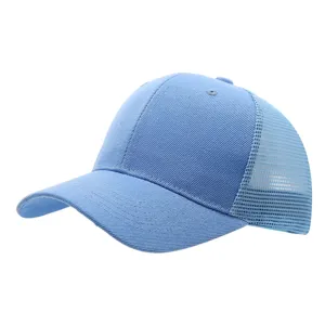 Light blue children's baseball mesh cap for outdoor activities, breathable sun protection hat.