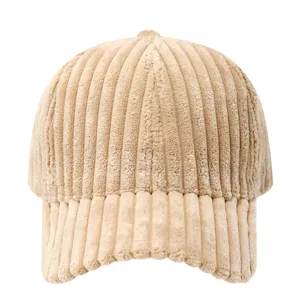 Thick corduroy baseball hat detail showing soft texture and solid color winter warm duckbill cap.