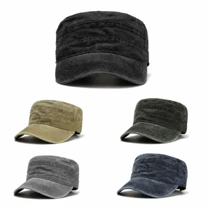 Chapeau Militaire Plat en Coton Lavé Vintage Casquette de Cadet Protection Solaire