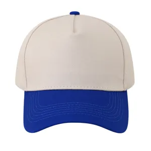 Contrast color baseball cap front detail, five-panel design, solid neat stitching.