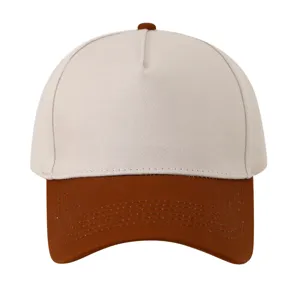 Classic two-tone 5-panel baseball cap in beige and brown cotton, perfect for casual daily wear.