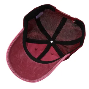Interior detail of the breathable mesh baseball cap, showing lining, seams and tag.