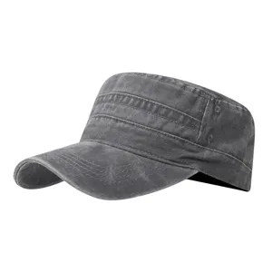 Casquette plate militaire en coton lavé vintage, chapeau de soleil unisexe style décontracté.