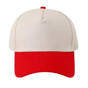 Five-panel color-blocked trucker hat, cotton baseball cap, custom blank front panel style.