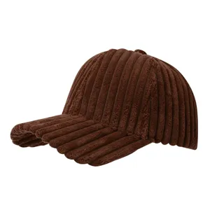 Brown thick corduroy baseball cap, windproof warm casual hat for men and women outdoor wear detail
