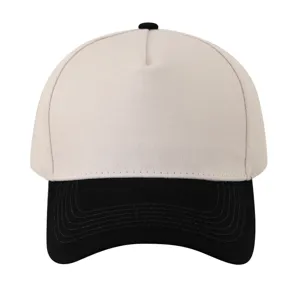 Close up of 5 panel baseball cap two tone cotton fabric detail for custom logo printing