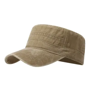 Casquette militaire plate vintage en coton lavé pour hommes et femmes, chapeau de soleil rétro cadet.