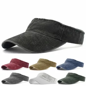 Visière en Coton Lavé Vintage Unisexe Sports de Plein Air Protection Solaire Chapeau Vide Réglable Casual Couleur Unie Casquette d'Été