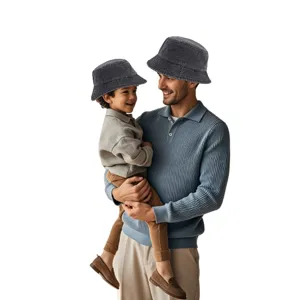 Parent-child washed cotton bucket hat, dark gray casual sun hat for outdoor daily wear.
