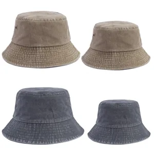 Parent-child washed cotton bucket hat detail, casual outdoor sun protection headwear.