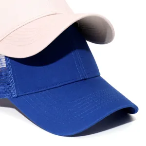 Classic blank trucker baseball caps set, cotton and mesh outdoor sun protection hats.