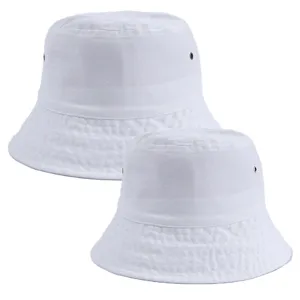 White cotton bucket hat detail showing soft washed fabric and breathable eyelets for sun protection.