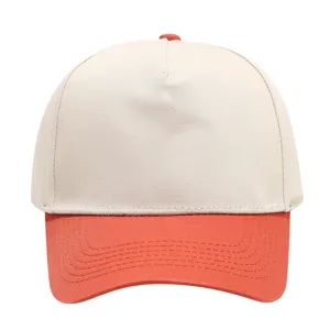 Close-up view of the two-tone baseball cap featuring a clean white crown and contrast orange brim.