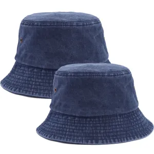 Parent-child denim bucket hat washed cotton casual sun hat outdoor travel fishing cap.