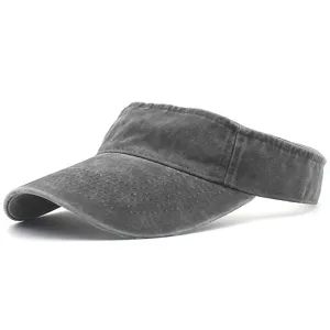 Casquette de visière de soleil grise lavée vintage, design vide, chapeau de sport respirant.