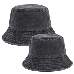 Parent-child denim bucket hat washed cotton outdoor sun protection casual fisherman cap detail