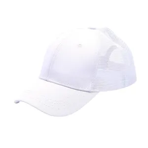 Plain white mesh trucker hat for outdoor sun protection, breathable baseball cap for custom logo.