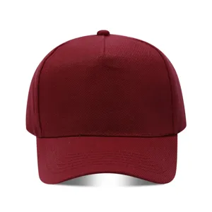 Gorra de béisbol burdeos lisa de 5 paneles para hombres y mujeres, sombrero de sol clásico.