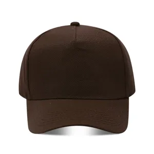 Gorra de béisbol marrón lisa de 5 paneles, sombrero de sol ajustable y casual.