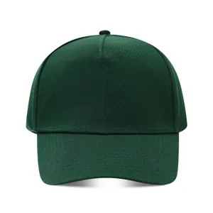 Gorra de béisbol verde oscura de 5 paneles, sombrero de algodón liso para protección solar.