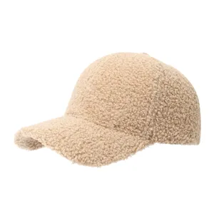 Close-up view of the fluffy sherpa texture on the warm winter fleece baseball cap detail.