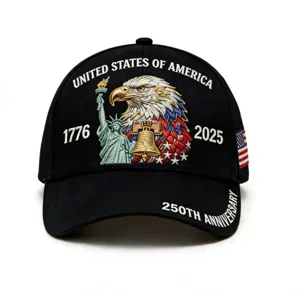 Gorra de béisbol bordada del 250 aniversario de EE. UU. con águila y Estatua de la Libertad.