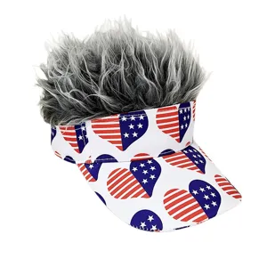 USA flag novelty spiky grey hair visor hat for party celebration fashion sun protection cap
