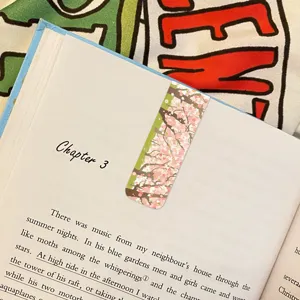 Scenic oil painting magnetic bookmark page clip for reading, beautiful floral book marker design.