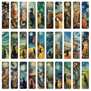 30-piece vintage oil painting cat bookmarks set, artistic paper reading stationery for books.