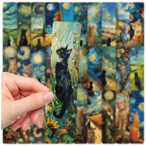 Oil painting style cat bookmarks set, artistic vintage paper bookmarks for reading and journaling.