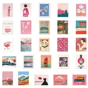50pcs pink Japanese retro aesthetic stickers cute DIY scrapbooking PVC waterproof decals