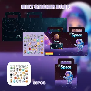 Space theme jelly sticker book for kids, reusable static window stickers with 36pcs.