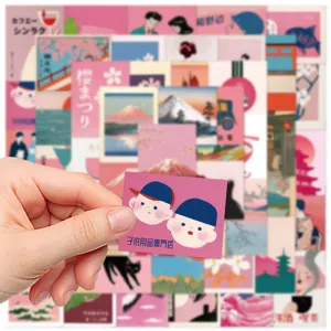 50pcs Pink Japanese Retro Aesthetic Stickers Waterproof PVC Decals for Phone Case and DIY Art