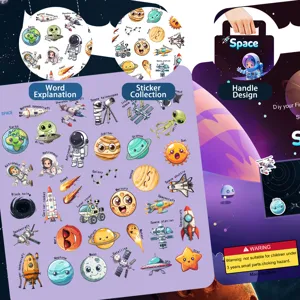 Kids space theme reusable jelly sticker book educational toy with planets and astronauts.